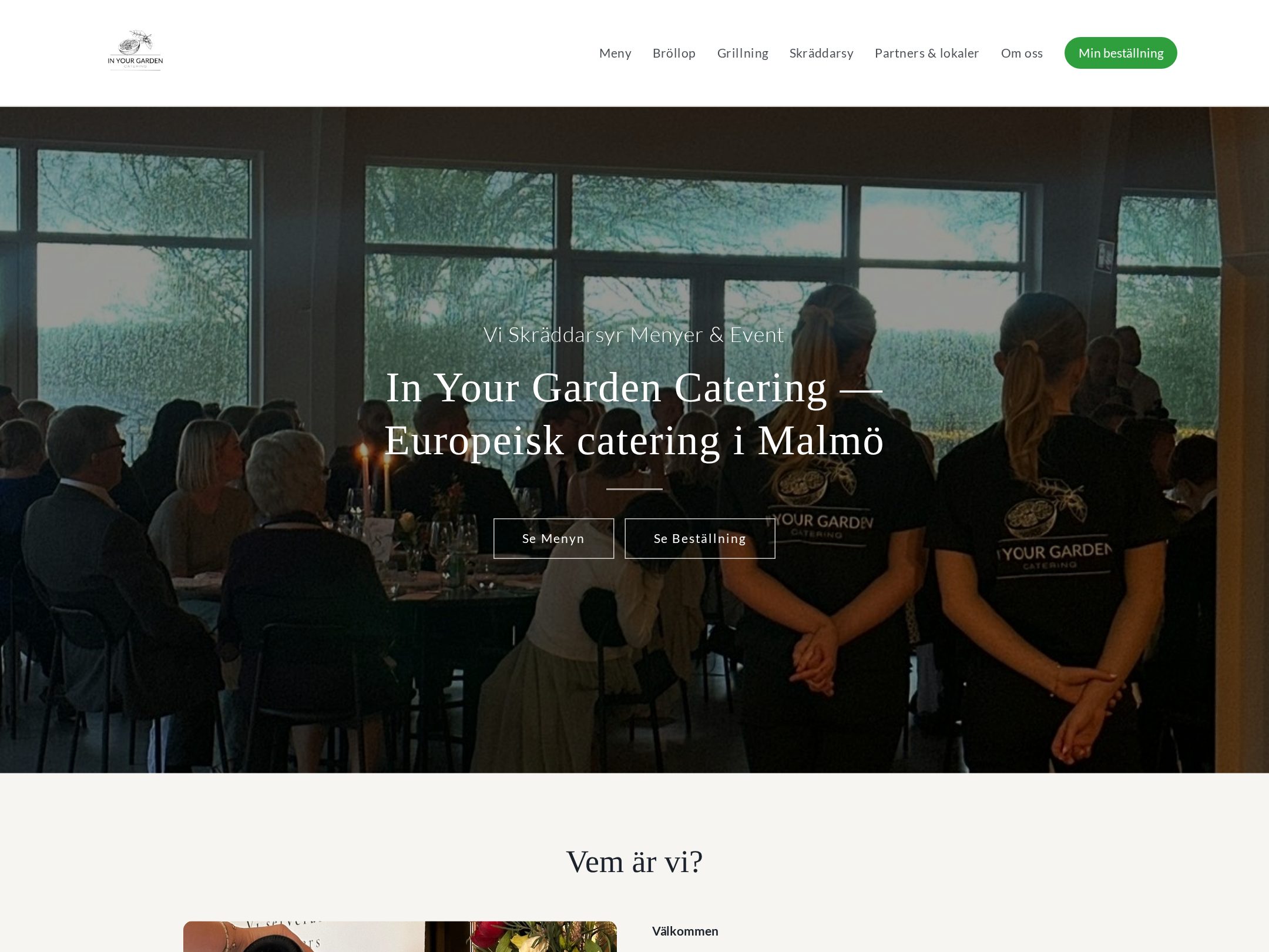 Skärmbild av hemsidan Inyourgarden Catering